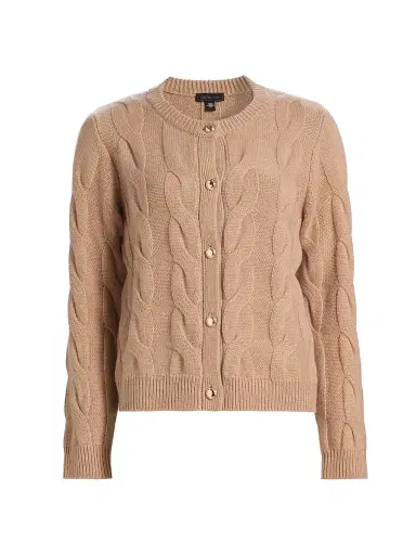 Saks Fifth Avenue Women's Cashmere Cable-Knit Cardigan - Warm Camel - Size XL | Thumbnail 1