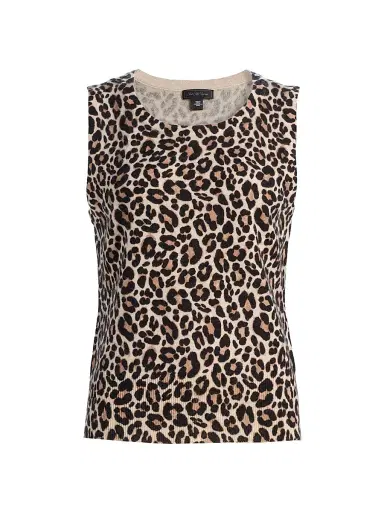 Saks Fifth Avenue Women's Leopard-Print Cashmere Sleeveless Top | Thumbnail 1 Saks Fifth Avenue Women's Leopard-Print Cashmere Sleeveless Top | Thumbnail 1
