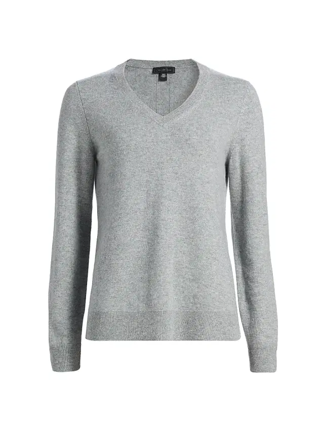 Saks Fifth Avenue Women's V-Neck Cashmere Sweater - Flannel
