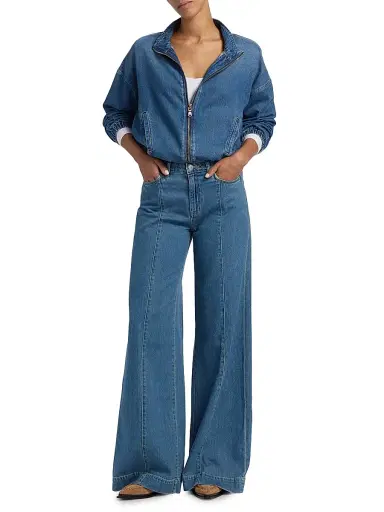 L'AGENCE Women's Dunia Zip-Front Denim Bomber Jacket - Wilton | Thumbnail 2 L'AGENCE Women's Dunia Zip-Front Denim Bomber Jacket - Wilton | Thumbnail 2