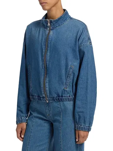 L'AGENCE Women's Dunia Zip-Front Denim Bomber Jacket - Wilton | Thumbnail 4 L'AGENCE Women's Dunia Zip-Front Denim Bomber Jacket - Wilton | Thumbnail 4