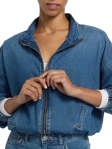 L'AGENCE Women's Dunia Zip-Front Denim Bomber Jacket - Wilton | Thumbnail 6 L'AGENCE Women's Dunia Zip-Front Denim Bomber Jacket - Wilton | Thumbnail 6