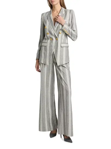 L'Agence Women's Allanah Striped Mid-Rise Pants - Grey Ivory Stripe - Size 2 | Thumbnail 2 L'Agence Women's Allanah Striped Mid-Rise Pants - Grey Ivory Stripe - Size 2 | Thumbnail 2