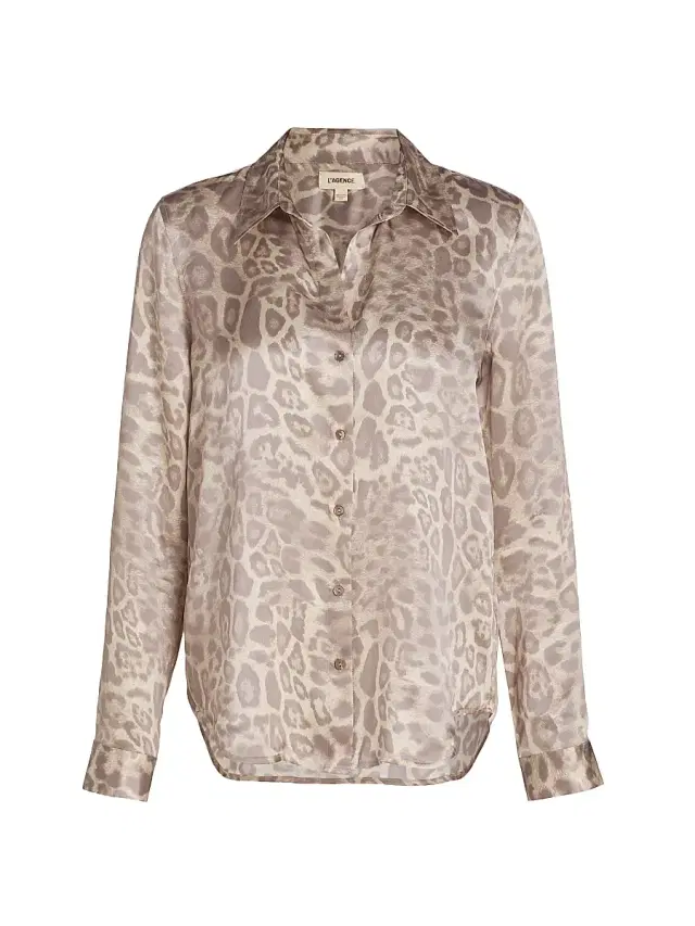 Women's Tyler Leopard-Print Silk Blouse - Grey Multi Patch Leopard