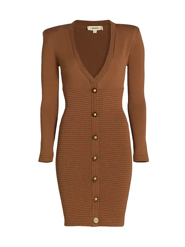 L'AGENCE Women's Taru Knit Minidress - Sepia Brown Gold