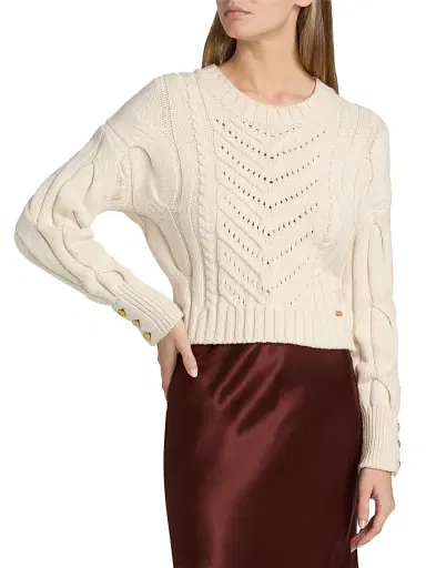 L'AGENCE Women's Storm Boxy Crop Sweater -  Gold | Thumbnail 3