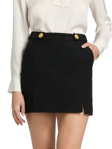 L'AGENCE Women's Nelina Cotton-Blend Tweed Miniskirt - Black | Thumbnail 3