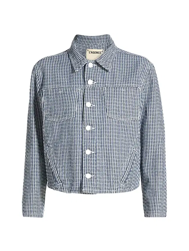 L'AGENCE Women's Nelly Striped Cotton Crop Jacket - Vista Blue Stripe