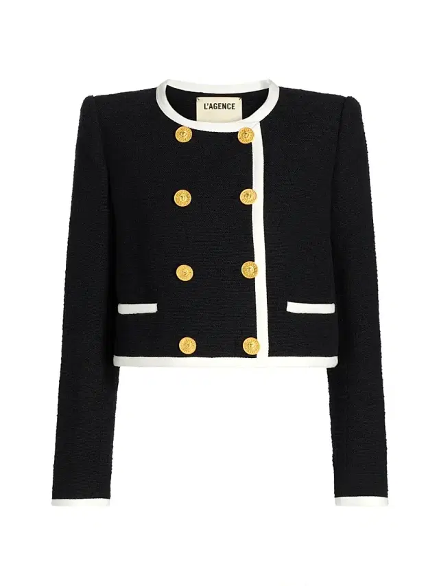 L'AGENCE Women's Mazikeen Cotton-Blend Tweed Double-Breasted Jacket - Black White