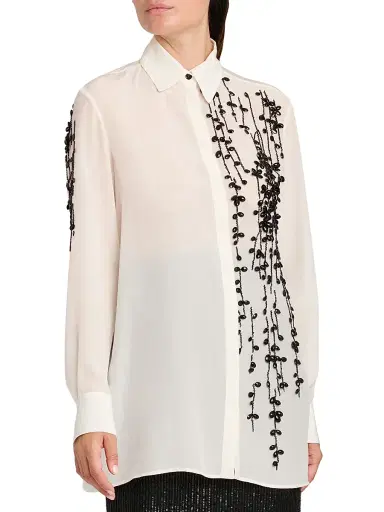 Kiton Women's Embellished Silk Blouse - White | Thumbnail 3 Kiton Women's Embellished Silk Blouse - White | Thumbnail 3