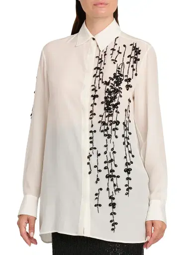 Kiton Women's Embellished Silk Blouse - White | Thumbnail 4 Kiton Women's Embellished Silk Blouse - White | Thumbnail 4