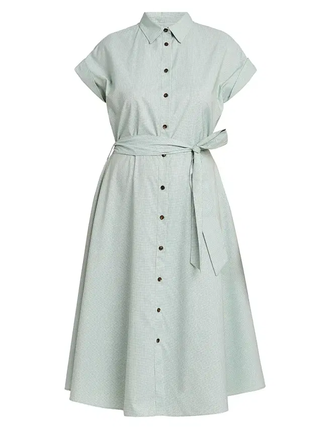 Women's Cuffed Belted Shirtdress - Green