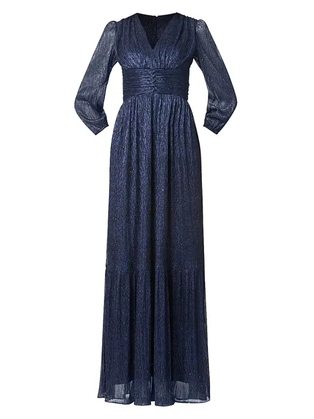 Shoshanna Women's Venus Ruffled Metallic A-Line Gown - Indigo