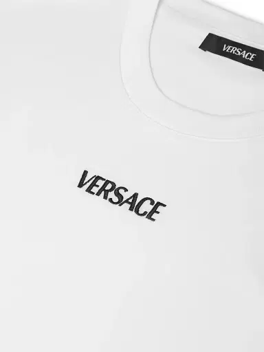 Versace Men's Logo Embroidered Cotton Crewneck T-Shirt | Thumbnail 3
