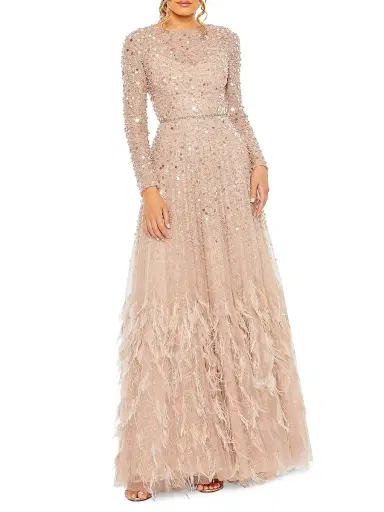 Mac Duggal Women's Petite Sequin-Embellished Fit & Flare Gown - Dusty Rose - Size Petite 14 | Thumbnail 1 Mac Duggal Women's Petite Sequin-Embellished Fit & Flare Gown - Dusty Rose - Size Petite 14 | Thumbnail 1