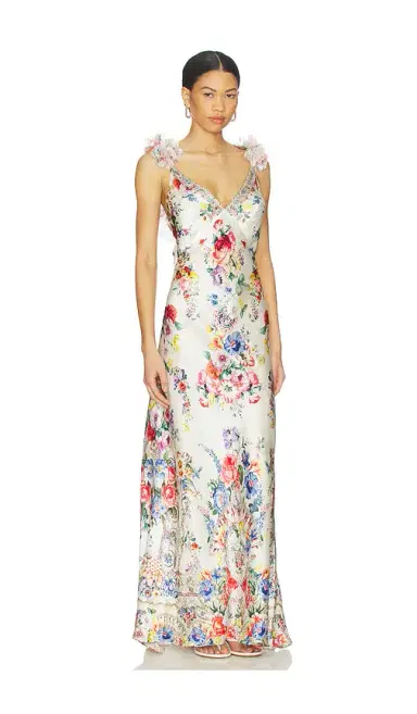 Camilla V Neck Bias Slip Dress With Back Frill | Thumbnail 2