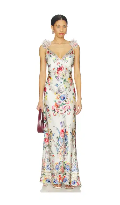 Camilla V Neck Bias Slip Dress With Back Frill | Thumbnail 1