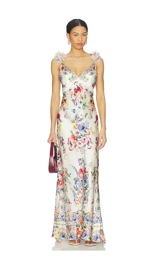 V Neck Bias Slip Dress With Back Frill