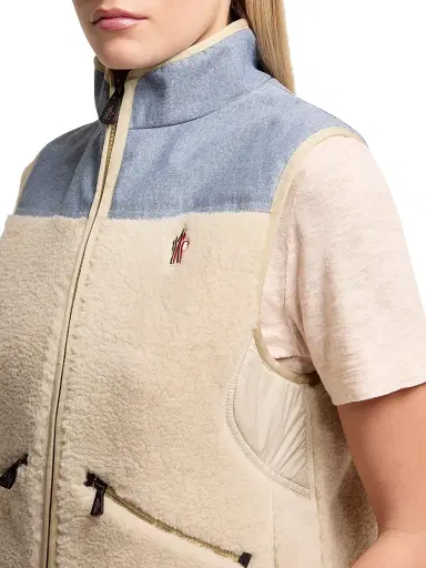 Moncler Grenoble Women's Vest in Teddy and Chambray - Light Beige - Size Large | Thumbnail 4