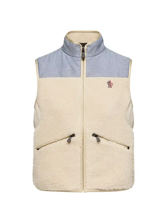 Women's Vest in Teddy and Chambray - Light Beige