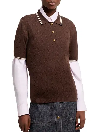 Moncler Women's Polo Shirt in Cotton - Brown - Size Large | Thumbnail 2