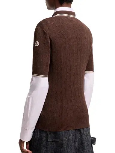 Moncler Women's Polo Shirt in Cotton - Brown - Size Large | Thumbnail 3