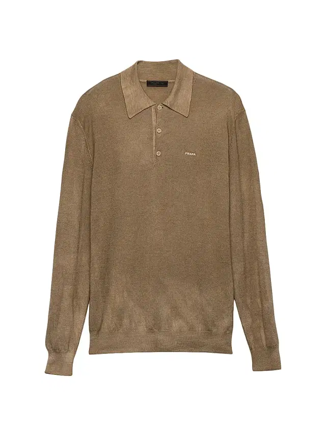 Men's Wool and Silk Polo Sweater - Brown