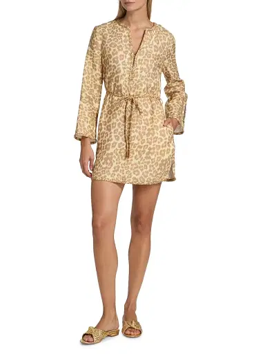Zimmermann Women's Awaken Braid-Trim Leopard-Print Linen Minidress - Lemon Leopard - Size 4 | Thumbnail 2