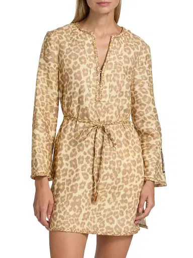 Zimmermann Women's Awaken Braid-Trim Leopard-Print Linen Minidress - Lemon Leopard - Size 4 | Thumbnail 3