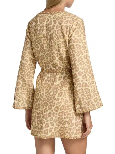 Zimmermann Women's Awaken Braid-Trim Leopard-Print Linen Minidress - Lemon Leopard - Size 4 | Thumbnail 4