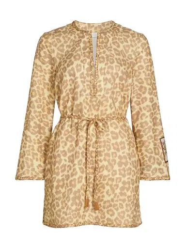 Zimmermann Women's Awaken Braid-Trim Leopard-Print Linen Minidress - Lemon Leopard - Size 4 | Thumbnail 1