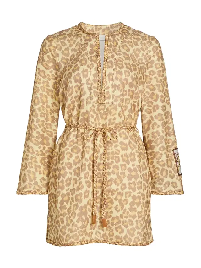 Zimmermann Women's Awaken Braid-Trim Leopard-Print Linen Minidress - Lemon Leopard
