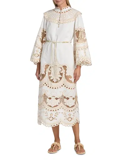 Zimmermann Women's Wanderlust Eyelet-Embroidered Shift Midi-Dress - | Thumbnail 3 Zimmermann Women's Wanderlust Eyelet-Embroidered Shift Midi-Dress - | Thumbnail 3