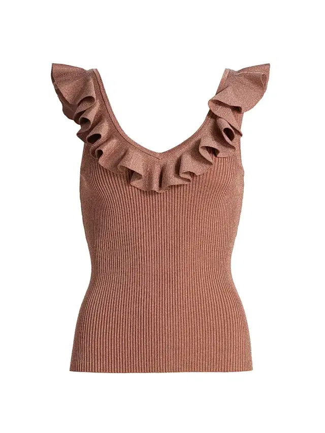 Zimmermann Women's Wanderlust Metallic Frill Top - Metallic Dusty Rose