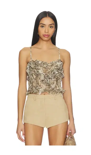 Bardot Alira Printed Frill Crop Top | Thumbnail 1