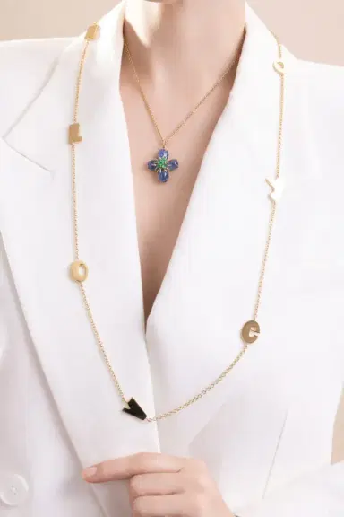 VERDURA Emerald Sapphire Dogwood Pendant Necklace | Thumbnail 3