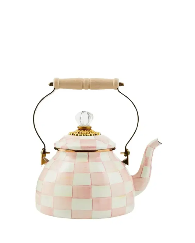 MacKenzie-Childs Rosy Check Enamel Tea Kettle, 2 Quarts