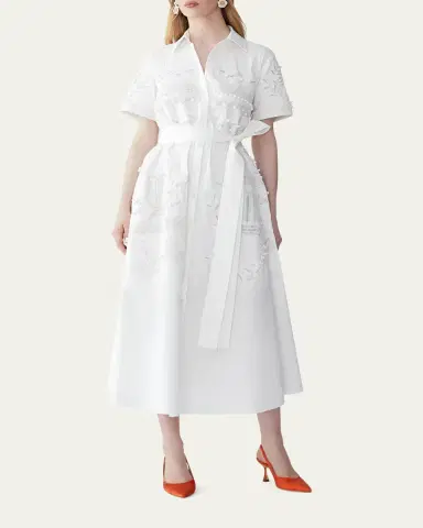 Carolina Herrera Grecian Embroidered Short-Sleeve Midi Shirtdress With Belt | Thumbnail 2 Carolina Herrera Grecian Embroidered Short-Sleeve Midi Shirtdress With Belt | Thumbnail 2