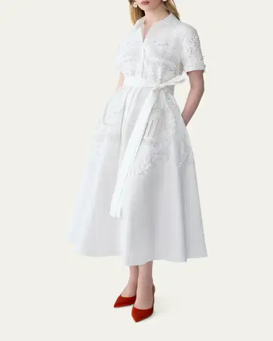 Carolina Herrera Grecian Embroidered Short-Sleeve Midi Shirtdress With Belt | Thumbnail 4 Carolina Herrera Grecian Embroidered Short-Sleeve Midi Shirtdress With Belt | Thumbnail 4