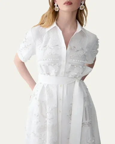 Carolina Herrera Grecian Embroidered Short-Sleeve Midi Shirtdress With Belt | Thumbnail 5 Carolina Herrera Grecian Embroidered Short-Sleeve Midi Shirtdress With Belt | Thumbnail 5
