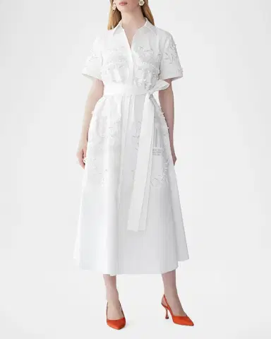 Carolina Herrera Grecian Embroidered Short-Sleeve Midi Shirtdress With Belt | Thumbnail 6 Carolina Herrera Grecian Embroidered Short-Sleeve Midi Shirtdress With Belt | Thumbnail 6