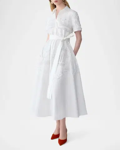 Carolina Herrera Grecian Embroidered Short-Sleeve Midi Shirtdress With Belt | Thumbnail 8 Carolina Herrera Grecian Embroidered Short-Sleeve Midi Shirtdress With Belt | Thumbnail 8