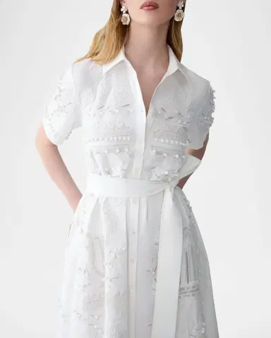 Carolina Herrera Grecian Embroidered Short-Sleeve Midi Shirtdress With Belt | Thumbnail 9 Carolina Herrera Grecian Embroidered Short-Sleeve Midi Shirtdress With Belt | Thumbnail 9