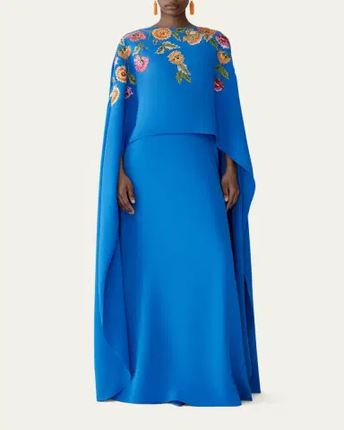 Carolina Herrera Floral Embroidered Cape Caftan Gown | Thumbnail 2