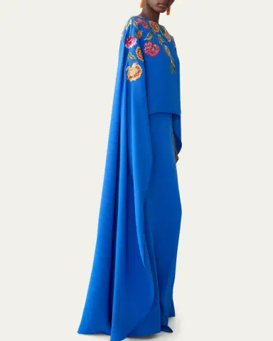 Carolina Herrera Floral Embroidered Cape Caftan Gown | Thumbnail 4