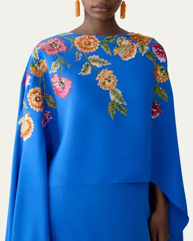 Carolina Herrera Floral Embroidered Cape Caftan Gown | Thumbnail 5