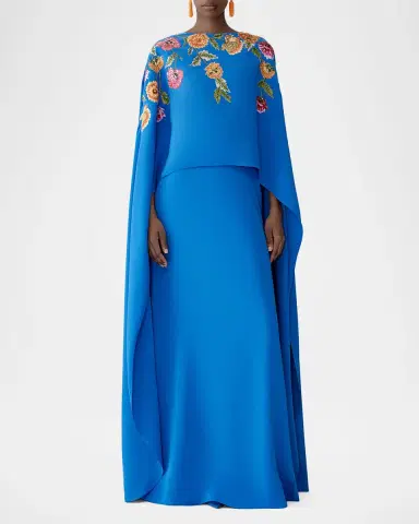 Carolina Herrera Floral Embroidered Cape Caftan Gown | Thumbnail 6