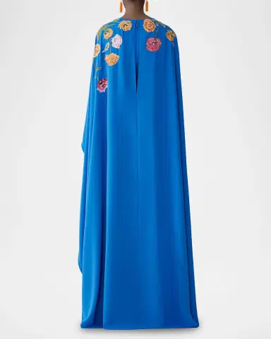Carolina Herrera Floral Embroidered Cape Caftan Gown | Thumbnail 7