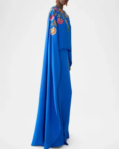 Carolina Herrera Floral Embroidered Cape Caftan Gown | Thumbnail 8