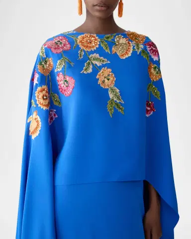 Carolina Herrera Floral Embroidered Cape Caftan Gown | Thumbnail 9